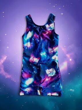 JESKIDS Girls Leotard Galaxy Cat Gymnastics & Dance Size 130 6–7Y 🤸‍♀️
